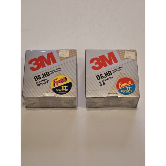 2 Packs 3M High Density DS HD 3.5" Diskettes, Box of 11, New #12513 DS,HD SEALED - Picture 1 of 3